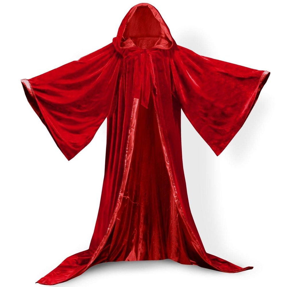 Hooded Cloak Red Halloween Wizard Robe Long Sleeve for Christmas Fancy Coat
