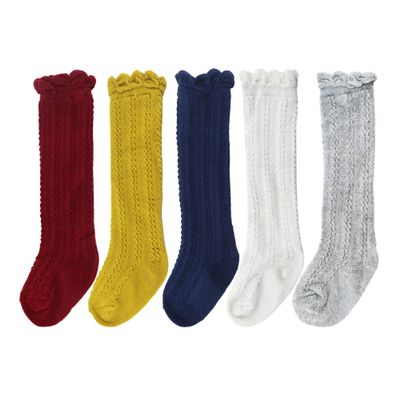 Bestjybt Baby Girls Boys Knee High Socks Cotton Newborn Infants Toddlers Cable Knit Tube Ruffled Stockings, 5 Pairs (Assorted, 12-36 Months)