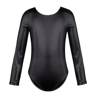 Alvivi Kids Girls Long Sleeve Shiny Metallic Ballet Gymnastics Leotard for Dance Athletic Sports Bodysuit Crop Tops Black 5-6