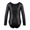 Alvivi Kids Girls Long Sleeve Shiny Metallic Ballet Gymnastics Leotard for Dance Athletic Sports Bodysuit Crop Tops Black 5-6 view 2