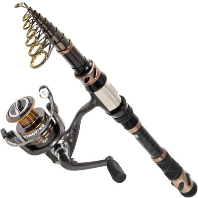 PLUSINNO Fishing Rod and Reel Combos - Carbon Fiber Telescopic Fishing Pole - Spinning Reel 12 +1 Shielded Bearings Stainless Steel BBTravel Saltwater Freshwater Full Kit 7.87FT