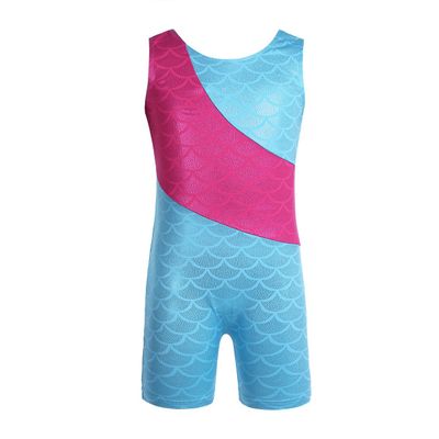 Alvivi Kid Girls Mermaid Sparkly Sleeveless Gymnastics Unitard Leotards Biketard Ribbon Stripe Jumpsuit Rose&Blue 3-4