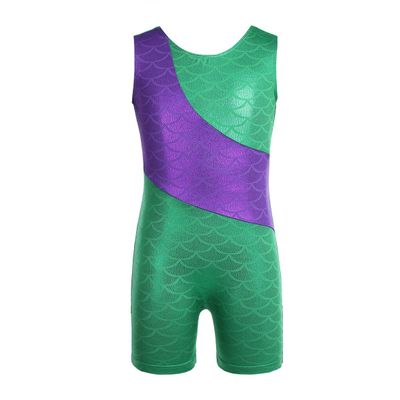 Alvivi Kid Girls Mermaid Sparkly Sleeveless Gymnastics Unitard Leotards Biketard Ribbon Stripe Jumpsuit Purple&Green 4-5