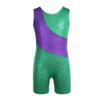 Alvivi Kid Girls Mermaid Sparkly Sleeveless Gymnastics Unitard Leotards Biketard Ribbon Stripe Jumpsuit Purple&Green 4-5 view 1