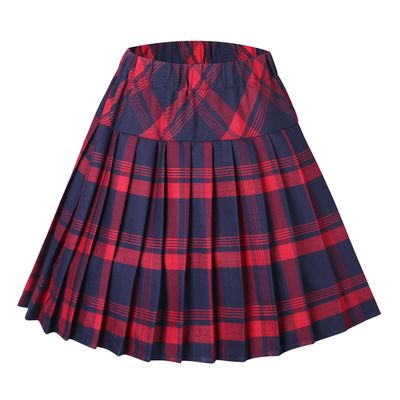 EXCHIC Women's A-Line Mini Skirt Stretchy High Waist Pleated Tennis Skirts Plaid School Uniform Dance Casual Wear (L, 1 Red)