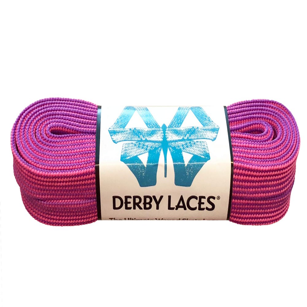 Derby Laces Striped - Flat, 10mm Wide, for Boots, Skates, Roller Derby, and Hockey Skates (Purple and Hot Pink, 96 Inch / 244 cm)