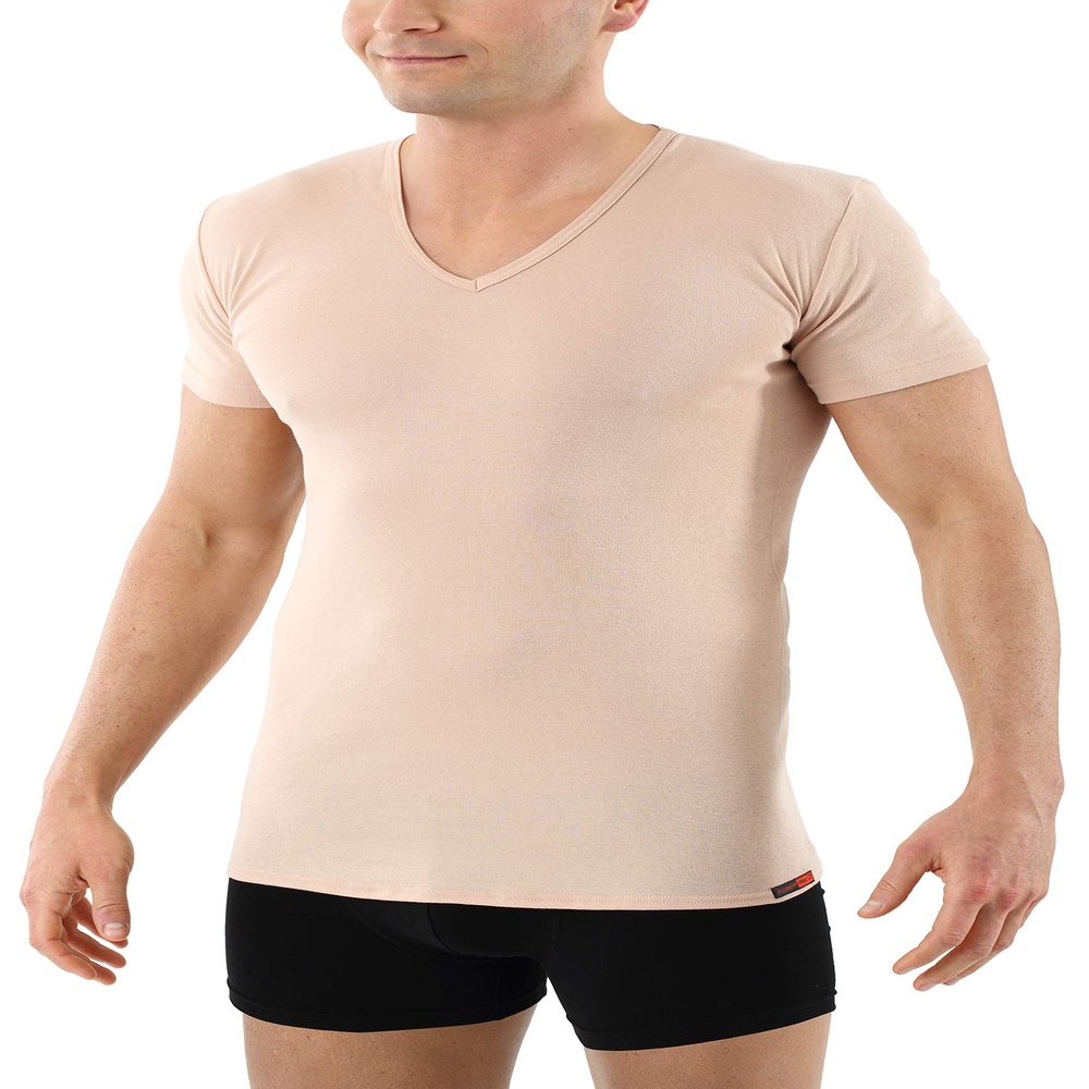 ALBERT KREUZ Men's Invisible v-Neck Business Undershirt with Short Sleeves 100% Organic Cotton Nude Beige XL