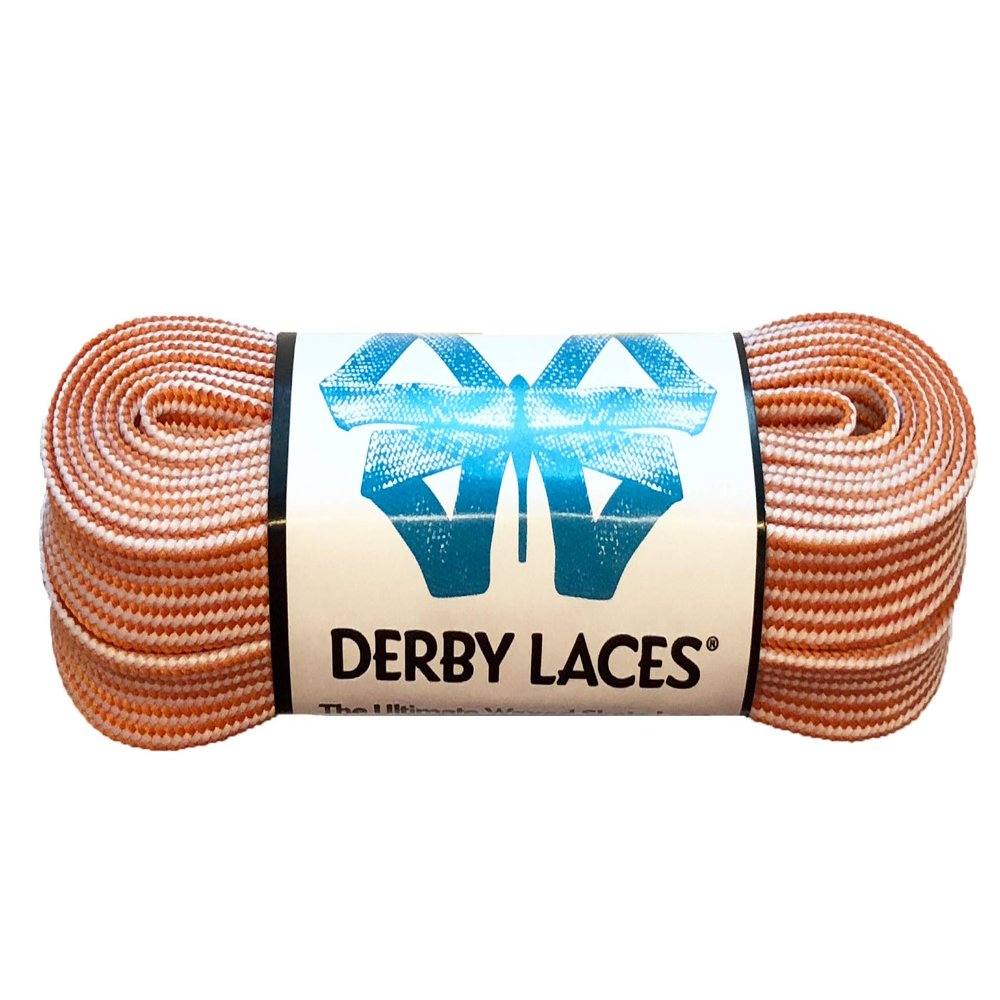 Derby Laces Striped - Flat, 10mm Wide, for Boots, Skates, Roller Derby, and Hockey Skates (Orange and White, 45 Inch / 114 cm)