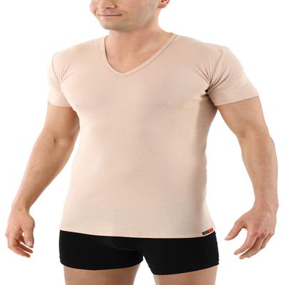ALBERT KREUZ Men's Invisible v-Neck Business Undershirt with Short Sleeves 100% Organic Cotton Nude Beige XXL