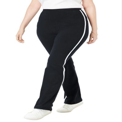 Woman Within Plus Size Tall Stretch-Cotton Knit Pull-On Bootcut Side-Stripe Leggings - 5X, Black White