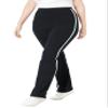 Woman Within Plus Size Tall Stretch-Cotton Knit Pull-On Bootcut Side-Stripe Leggings - 5X, Black White view 1