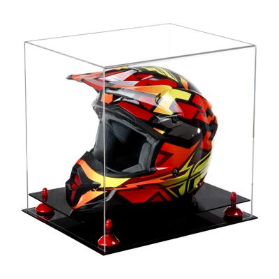 Better Display Cases Clear Acrylic Motorcycle Motocross or Racing Helmet Display Case with Red Risers (A024-RR)