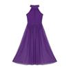 ACSUSS Kids Girls Ballet Dance Dress Halter Mesh Maxi Dress Modern Contemporary Dancewear Purple 12 view 3