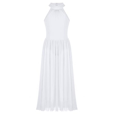 ACSUSS Kids Girls Ballet Dance Dress Halter Mesh Maxi Dress Modern Contemporary Dancewear White 8