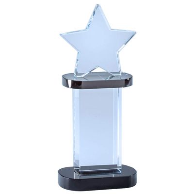 SHOP AWARDS AND GIFTS Customizable 8-1/4 Inch Optical Crystal Star Tower Award on Black Base, Includes Personalization