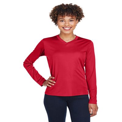 AquaGuard Women UV40+ Sun Protection Long Sleeve Performance T-Shirt, Moisture Wicking, Quick Dry, Sport red, X-Small