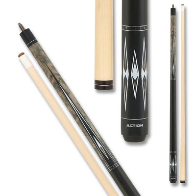 Action Classic Billiards Pool Cue Stick - 13mm 7-Layered Tip, 29" Hard Rock Maple Wood Shaft with 10-12" Taper - Matte Grey Stain w/Points - 21oz
