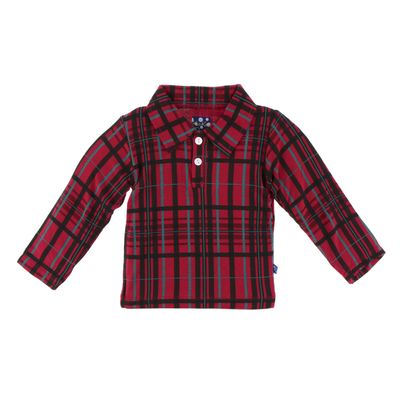 KicKee Pants Little Boys Holiday Long Sleeve Polo - Christmas Plaid, 18-24 Months