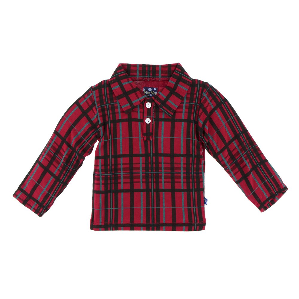 KicKee Pants Little Boys Holiday Long Sleeve Polo - Christmas Plaid, 18-24 Months
