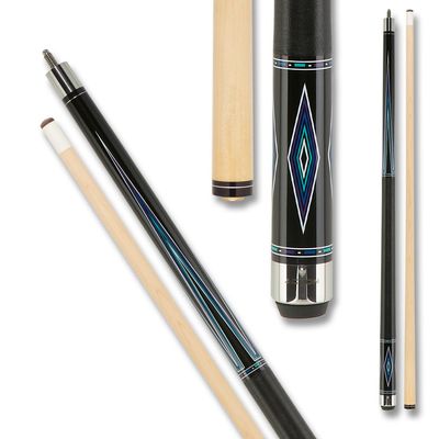 Action Classic Billiards Pool Cue Stick - 13mm 7-Layered Tip, 29" Hard Rock Maple Wood Shaft with 10-12" Taper - Black w/Multi-Colored Points - 19oz