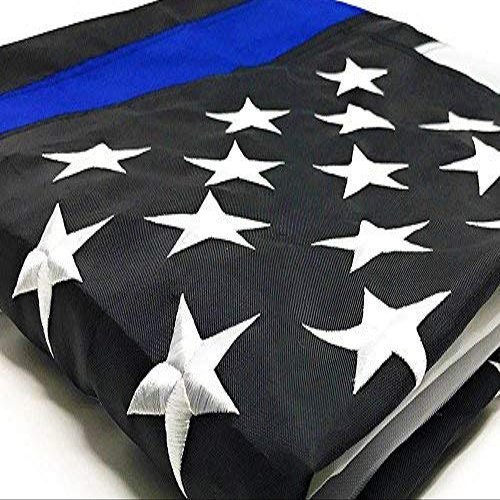MWS 3 x 5 Police Thin Blue Line American Flag (Pole Sleeve) Nylon Embroidered Sewn