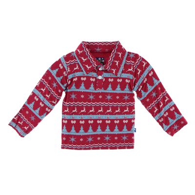 KicKee Pants Little Boys Holiday Long Sleeve Polo - Nordic Print, 18-24 Months