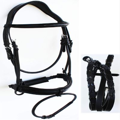 CHALLENGER Horse English Leather COB Padded Riding Raised Adjustable Flash Bridle Reins 803S44-C