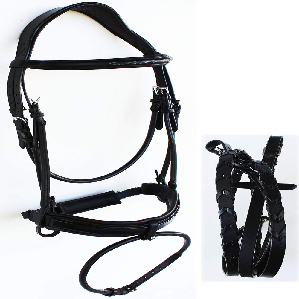 CHALLENGER Horse English Leather COB Padded Riding Raised Adjustable Flash Bridle Reins 803S44-C