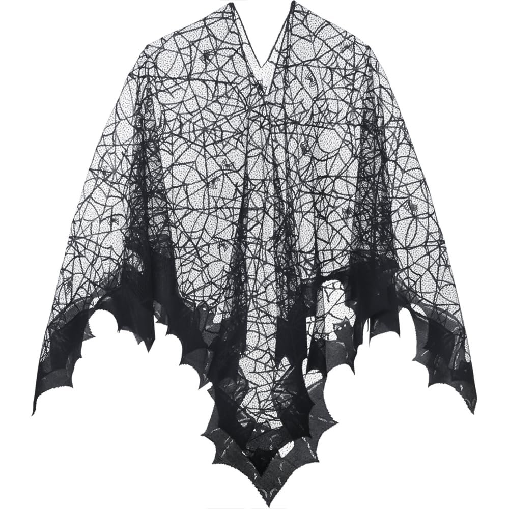 Adult Black Spider Web Seethrough Poncho - One Size (Pack of 1) - Elegant, Extraordinary and Stylish, Occasions