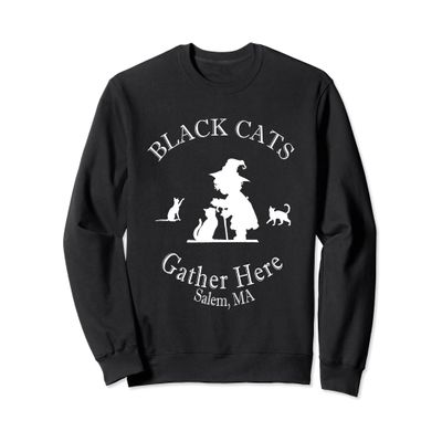 Black Cats Gather Here Salem, MA Halloween Witch Sweatshirt