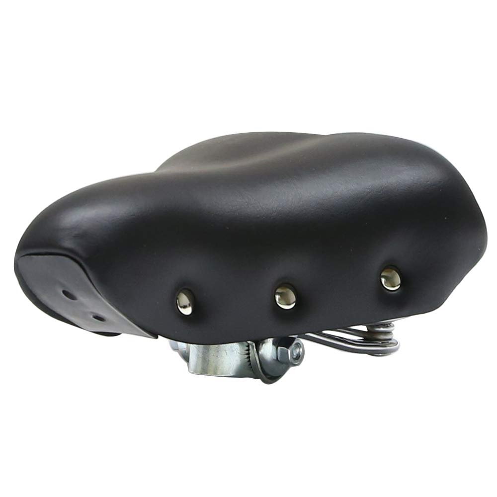 UNISTRENGH Sprung Vintage Bike Saddle, Comfy Wide Saddle Comfortable Bicycle Seat Foam Padded Cushion for Men Women Brown (Black)