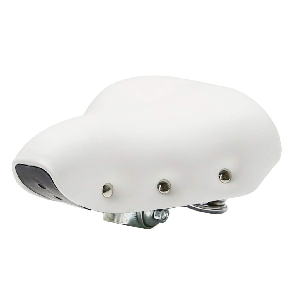 UNISTRENGH Sprung Vintage Bike Saddle, Comfy Wide Saddle Comfortable Bicycle Seat Foam Padded Cushion for Men Women, White