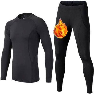 Echinodon Kids Thermal Base Layer Set Boys Girls Compression Underwear Long Sleeve Leggings Fleece Lining Sports Tights Black 24