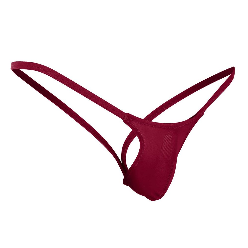 ACSUSS Men's Grape Smugglers Micro Bulge Pouch Thongs V-String Bikini Briefs Underwear Wine Red M