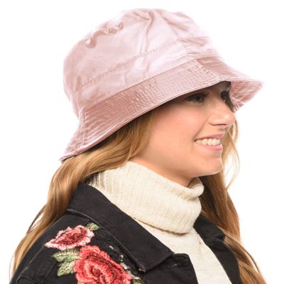 Adjustable Waterproof Bucket Rain Hat in Nylon, Easy to fold (Pink)
