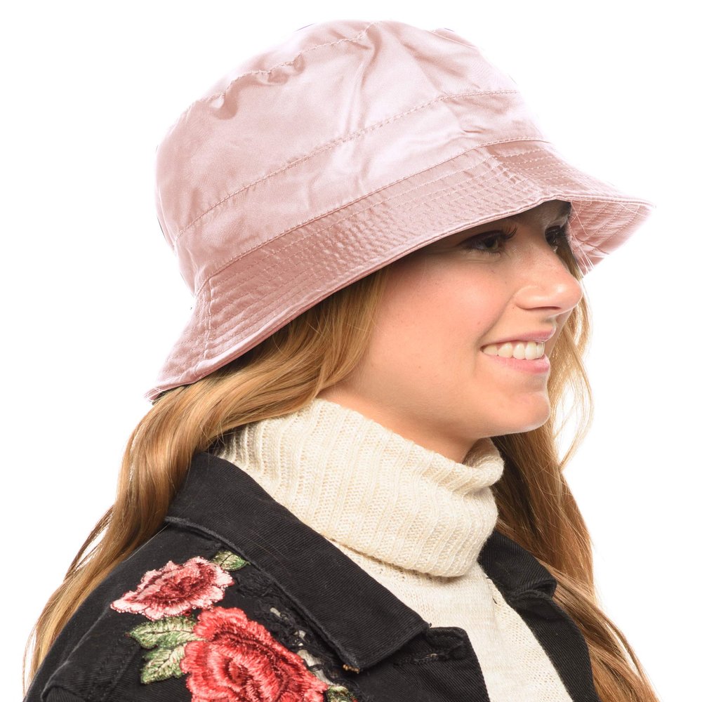 Adjustable Waterproof Bucket Rain Hat in Nylon, Easy to fold (Pink)