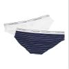 Calvin Klein Kids Girls' Modern Cotton Bikini Underwear 2-Pack, Ck Navy Stripe/Classic White, Small view 2