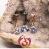 Forbidden Body Jewelry Long Belly Button Rings, Belly Button Jewelry, 14G Surgical Steel, Tri-Prong Round CZ Solitaire Belly Ring for Women, Internally Threaded (Gold/Clear) view 4