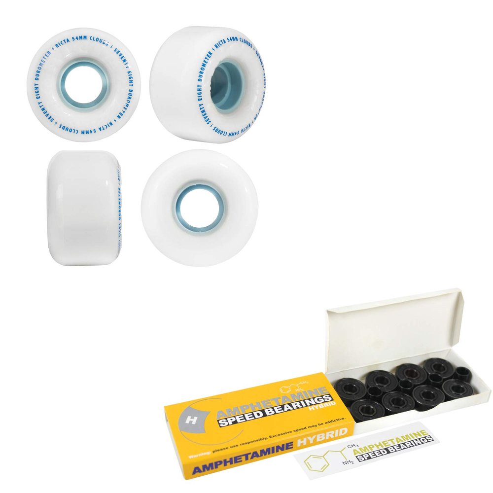 Ricta Skateboard Wheels with Hybrid Ceramic Bearings 54mm 78A Clouds White/Blue