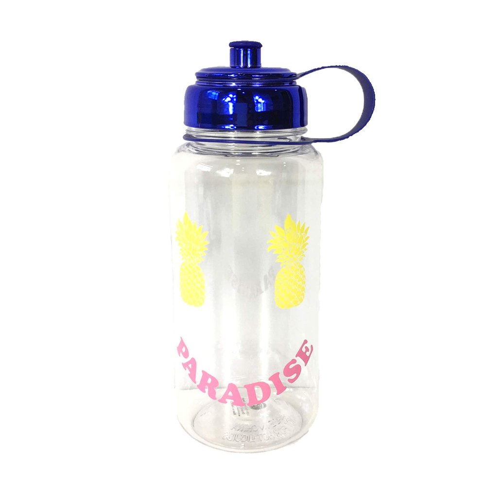 Tri-Coastal Design Pineapple Paradise Smile Water Bottle, Reusable BPA Free Plastic Hydration Bottle with Carry Loop