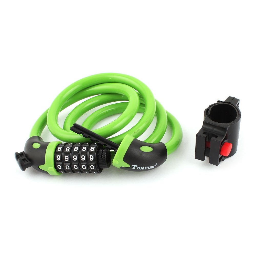 Aexit Motorcycle Bicycle Bike Locks Spiral Steel Wire Cable 5-Digit Combination U-Locks Lock Green