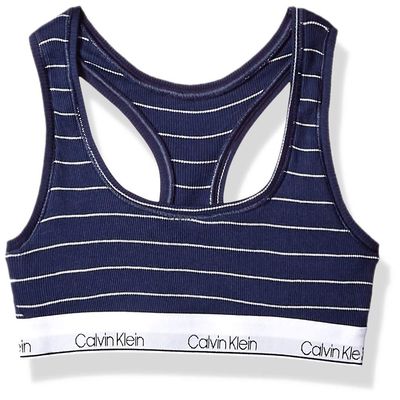 Calvin Klein Kids Girls' Modern Cotton Racerback Bralette, Navy Blue Stripe, Small