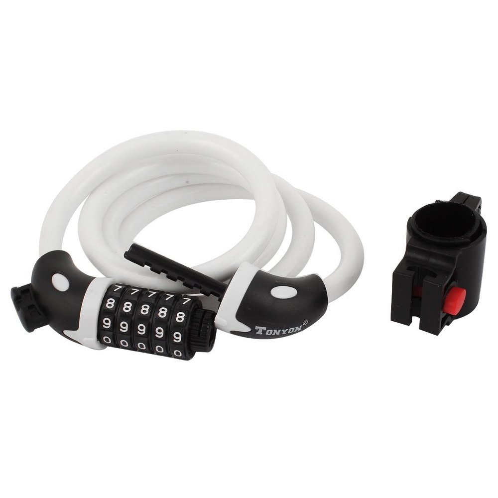 Aexit Motorcycle Bicycle Bike Locks Spiral Steel Wire Cable 5-Digit Combination U-Locks Lock White