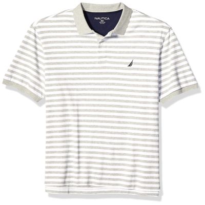 Nautica Men's Big-Tall Classic Fit Short Sleeve 100% Cotton Stripe Soft Polo Shirt Shirt, Grey Heather, 3XLT Tall