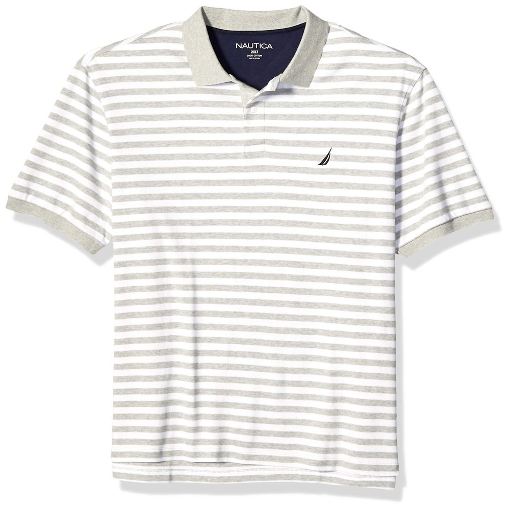 Nautica Men's Big-Tall Classic Fit Short Sleeve 100% Cotton Stripe Soft Polo Shirt Shirt, Grey Heather, 3XLT Tall