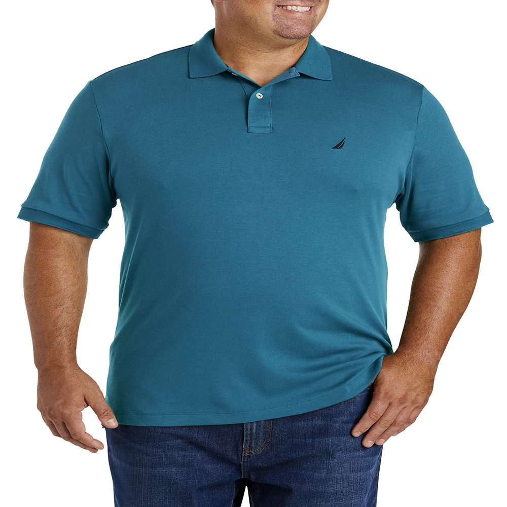 Nautica Men's Big-Tall Classic Fit Short Sleeve Solid Soft Cotton Polo Shirt Shirt, -Cargo Blue, 2XLT Tall