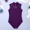 ranrann Kids Girls Dance Leotard Turtle Neck Lace Splice One Piece Gymnastic Ballet Dance Jumpsuit Bodysuit Activewear Purple 9-10 view 3