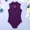 ranrann Kids Girls Dance Leotard Turtle Neck Lace Splice One Piece Gymnastic Ballet Dance Jumpsuit Bodysuit Activewear Purple 9-10 view 4