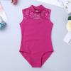 ranrann Kids Girls Dance Leotard Turtle Neck Lace Splice One Piece Gymnastic Ballet Dance Jumpsuit Bodysuit Activewear Rose Red 9-10 view 3