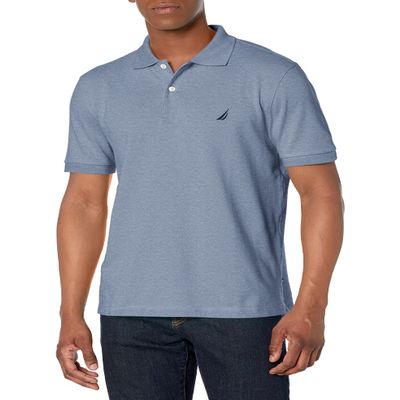Nautica Men's Short Sleeve Solid Cotton Pique Polo Shirt, Deep Anchor Heather, Large